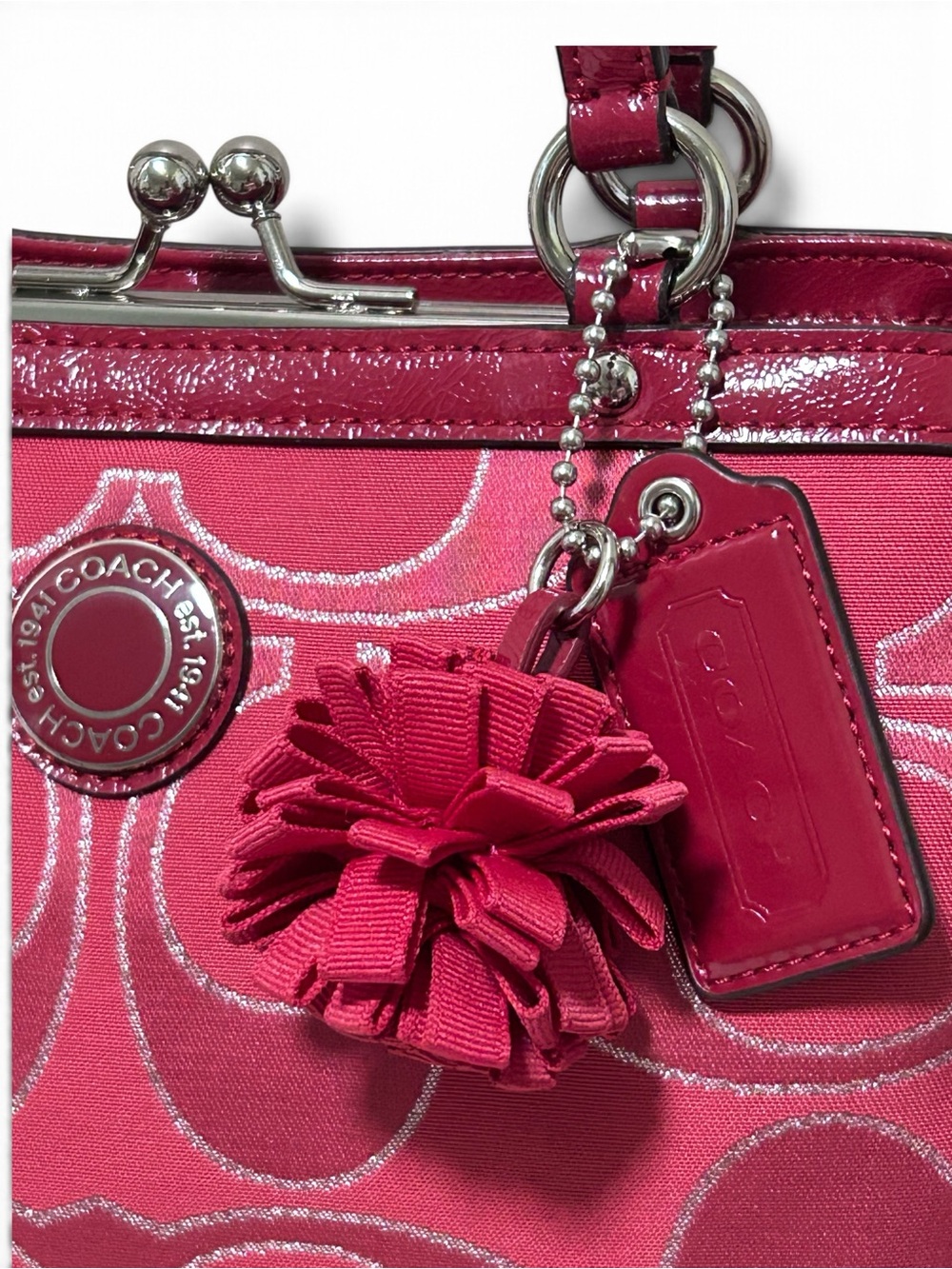 COACH Poppy Kisslock Lurex Signature C Jacquard w/Patent Leather Trim - Picture 3 of 13